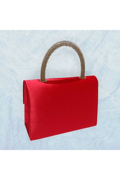 Butik Beyabags Satin Red Buckle Detailed Evening Dress Bag with Handle