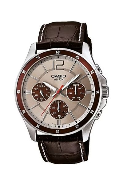 Casio Case Metallic Cord Brown Color Men's Wristwatch with 2 Years Warranty Function