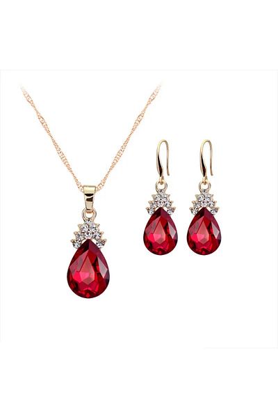 SIC MODA Red Crystal Necklace and Earrings Set SIC MODA 5123A