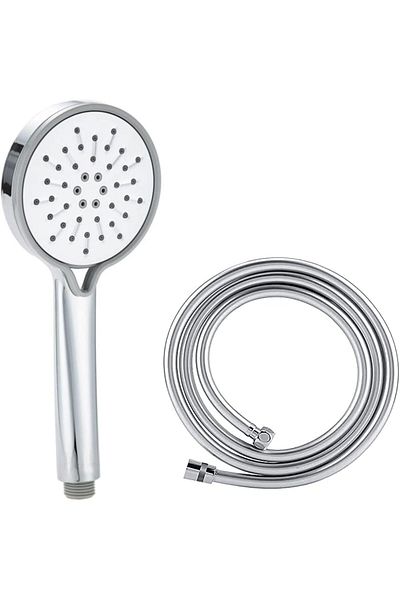 Mu Art Ahşap Mrt Stoneseries Luxury Shower Set - Full Chrome Finish Hand Shower with 3 Different Sprays + 150 cm Silver