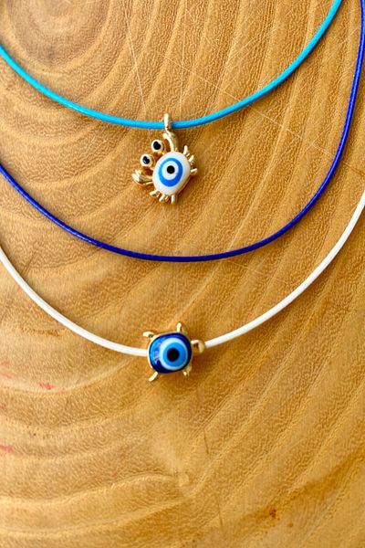 Shepidi 3 Pcs Turtle and Crab Figured White Blue Navy Blue Korean Rope Slide Lock Weave Anklet