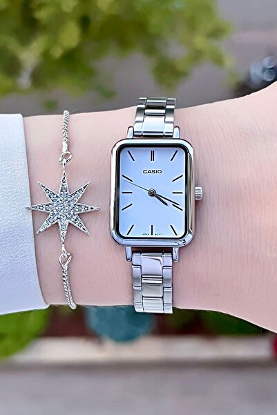 Casio Women's Wristwatch with White Dial and Metallic Color 24 Months Warranty