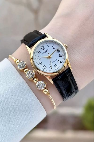 Casio Case Gold Cord Black Color Women's Wristwatch