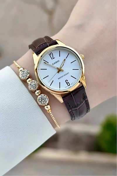 Casio Women's Wristwatch in Case Gold Cord Brown Color 2 Years Warranty