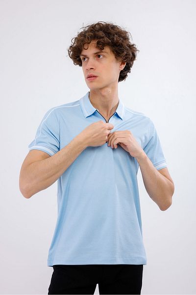 Decas INVICTUS Polo Neck Βαμβακερό T-Shirt - γαλάζιο