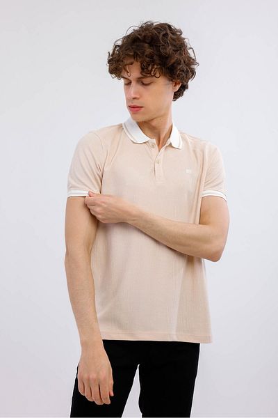 Decas GRAVITUS Polo Neck Βαμβακερό T-Shirt - Κρέμα