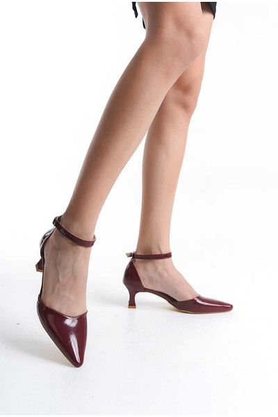 JVC Women's Burgundy Patent Leather Low Heel Stiletto