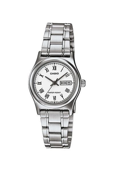 Casio Women's Wristwatch with Dial White Cord Metallic Calendar 24 Months Guarantee