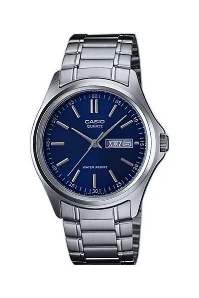 Casio Men's Wristwatch with Dark Blue Cord, Metallic Color, Day and Calendar Functions