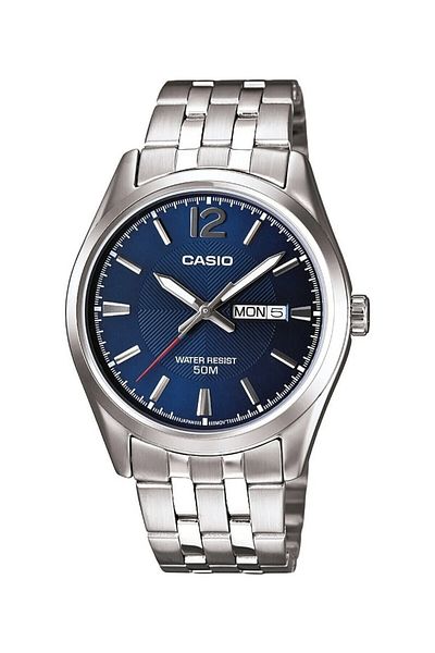 Casio Men's Wristwatch with Dark Blue Cord and Metallic Color