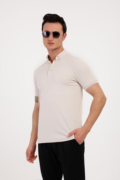 Decas BLAZE Polo Neck Βαμβακερό T-Shirt - Μπεζ