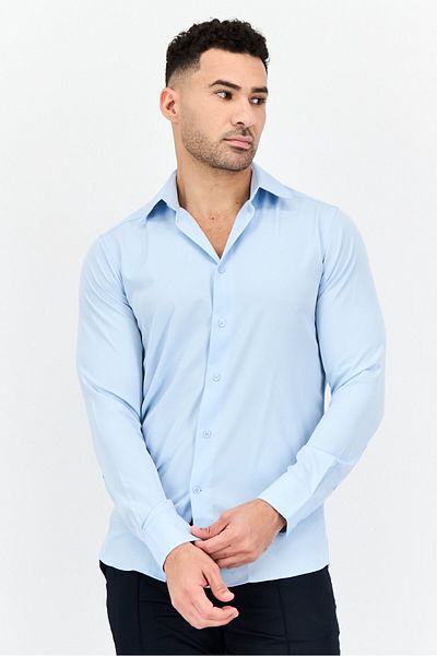 Scotch & Soda Men Modern Fit Plain Long Sleeve Dress Shirt, Light Blue