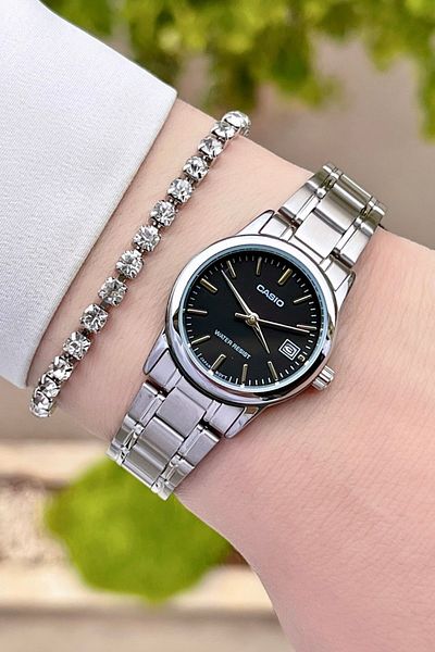 Casio Women Wrist Watch with Dial Black Cord Metallic Color 24 Months Guarantee