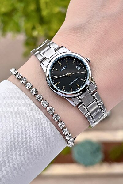 Casio Kadranı Siyah Kordonu Metalik Renk 2 Yıl Garantili Kadın Kol Saati