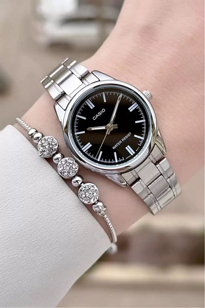 Casio Women Wrist Watch with Dial Black Cord Metallic Color 24 Months Guarantee
