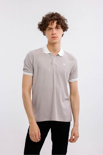 Decas GRAVITUS Polo Neck Βαμβακερό T-Shirt - Μπεζ