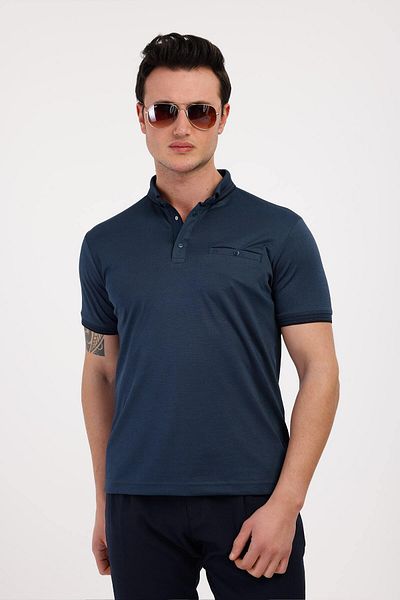 Decas BREEZE Polo Neck Βαμβακερό T-Shirt - Μπλε