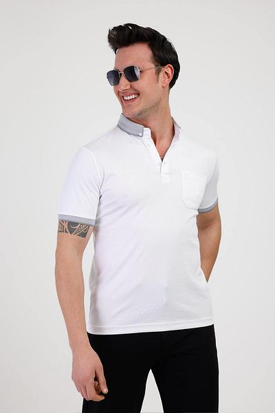 Decas MAGNUS Polo Neck Βαμβακερό T-Shirt - Λευκό