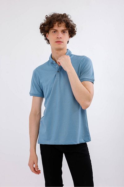 Decas Tricou din bumbac cu gât polo HORIZON - Albastru