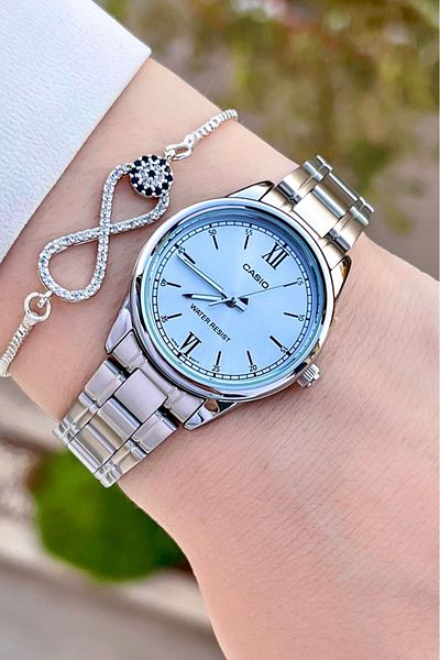 Casio Women's Wristwatch with Blue Dial and Metallic Color 24 Months Warranty