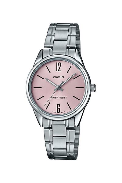 Casio Women's Wristwatch with Pink Dial Cord Metallic Color 24 Months Warranty