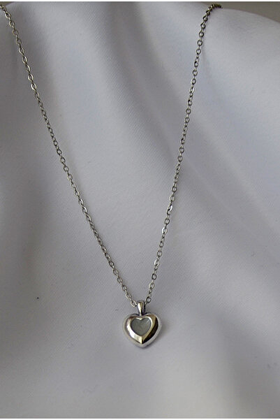 BİJUTERİ EVİ قلادة فضية اللون على شكل قلب صغير للنساء |   مجوهرات أنيقة مع سل...