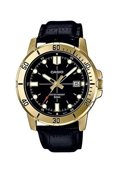Casio Men's Wristwatch with Case Gold Cord Black Color 2 Years Warranty