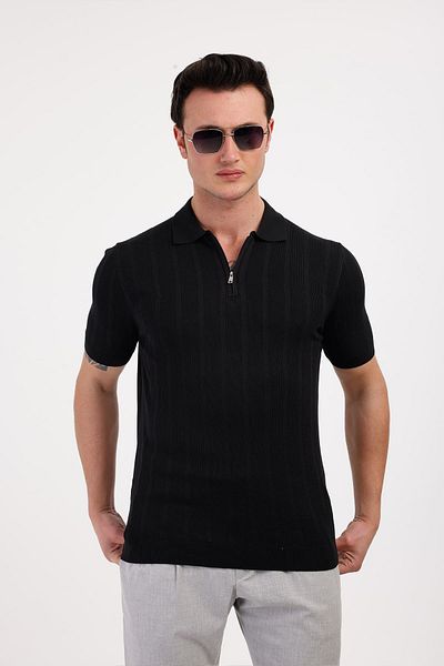 Decas Βαμβακερό μπλουζάκι PURA Polo Neck - Μαύρο