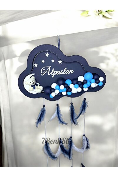 7Renk Kişiye Özel Işıklı Lacivert Kapı Süsü İsimli Bebek Odası Dekoru Ayıcıklı Bebek Kapı Panosu