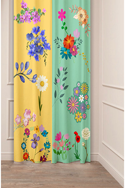 GREENDECOR Cortina de fundal în stil modern și elegant, cu model antic, cu frunze de flori boeme, cu design special, digital cu imprimeu (cu o singură aripă)