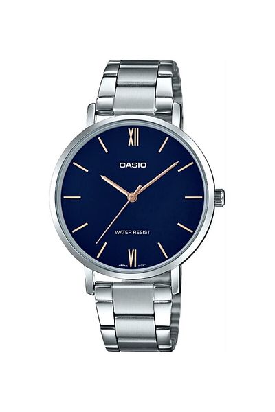 Casio Women's Wristwatch with Navy Blue Dial and Metallic Color Band, 24 Months Warranty
