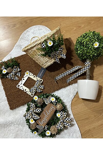 Marrone Limonlu 5'li Takım Kapı Süsü Şimşir Ağacı Kapı önü Ağaç Paspas Priz Çerçevesi Sepet