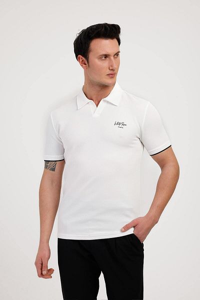 Decas Βαμβακερό μπλουζάκι με γιακά πόλο STYLE - Λευκό