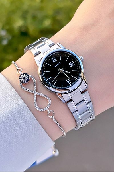Casio Women Wrist Watch with Dial Black Cord Metallic Color 24 Months Guarantee