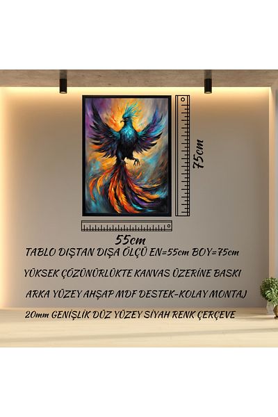 mixefor Imagine Canvas cu Rama -Decor de perete Phoenix Opțiune de cadru de culoare neagră și aurie