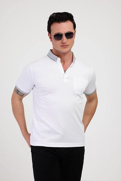 Decas MAGNUS Polo Neck Βαμβακερό T-Shirt - Λευκό