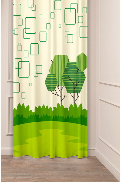 GREENDECOR Cortina de fundal modernă și elegantă, cu frunze de copac, cu dungi pătrate, cu model special, digital cu imprimeu (cu o singură aripă)