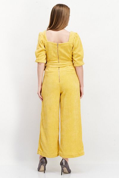 En Saison Women Square Neck Belted Jumpsuit, Yellow