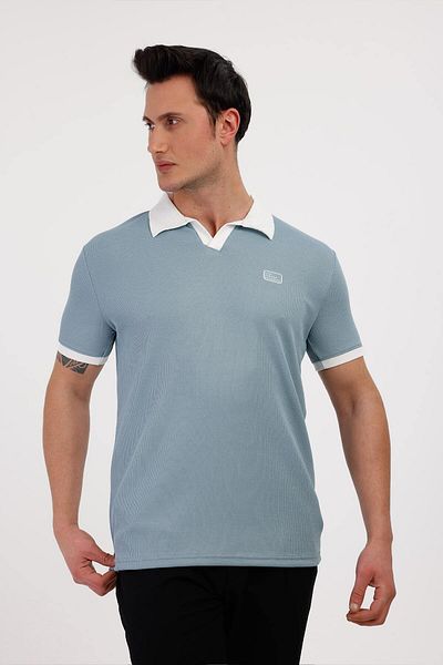 Decas Tricou din bumbac cu gât polo GALAXY - Albastru