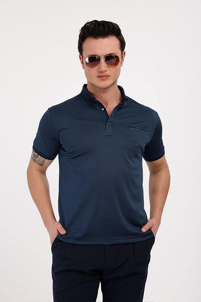 Decas BREEZE Polo Neck Βαμβακερό T-Shirt - Μπλε