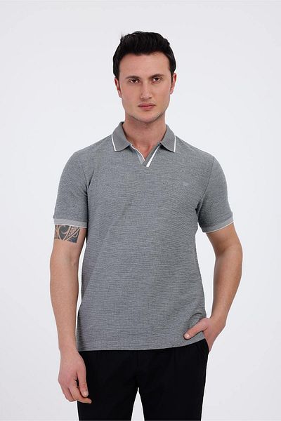 Decas Βαμβακερό μπλουζάκι TEMPUS Polo Neck - Γκρι