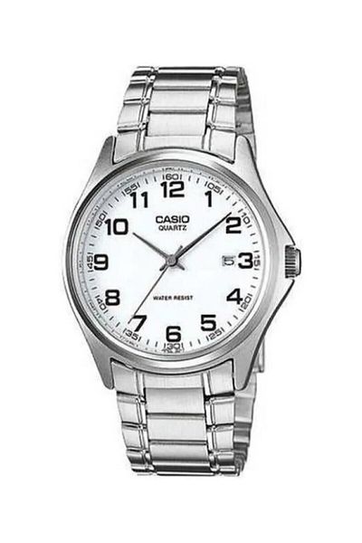 Casio Men's Wristwatch with White Numbers on Dial and Metallic Color Band 2 Years Warranty