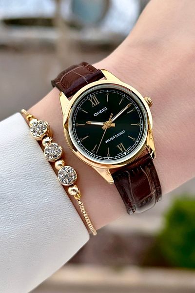 Casio Women's Wristwatch with Case Gold Dial Black Band Brown Color 2 Years Warranty