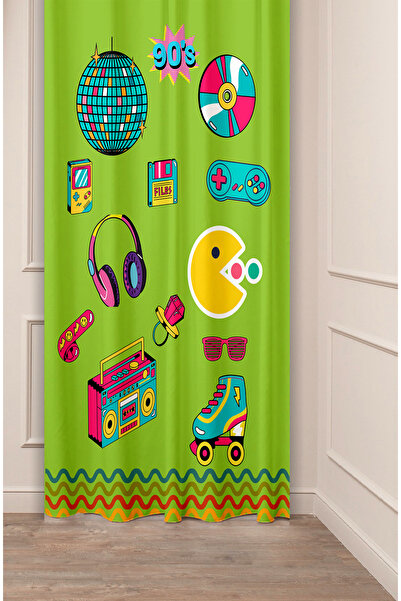 GREENDECOR Căști din anii 90 Disc Radio Disco Model Special Design Digital cu imprimeu (Un singur aripă) Perdele de fundal modernă