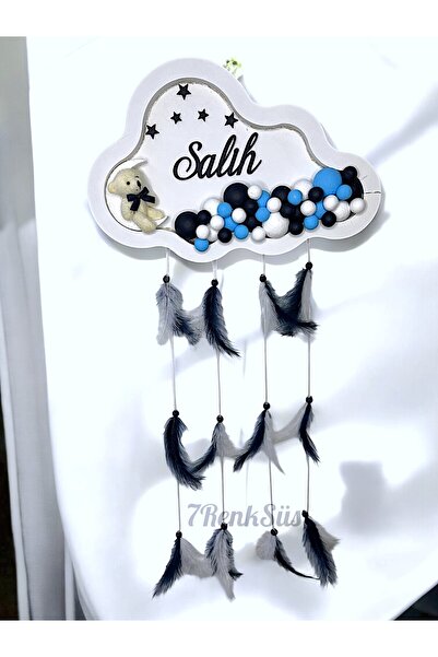 7Renk Ayıcıklı Ledli Bulut Kapı Süsü Lacivert Renkli Erkek Bebek Duvar Panosu Kişiye Özel İsimli Hediye