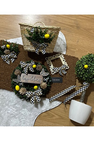 Marrone Limonlu 5'li Takım Kapı Süsü Şimşir Ağacı Kapı önü Ağaç Paspas Priz Çerçevesi Sepet