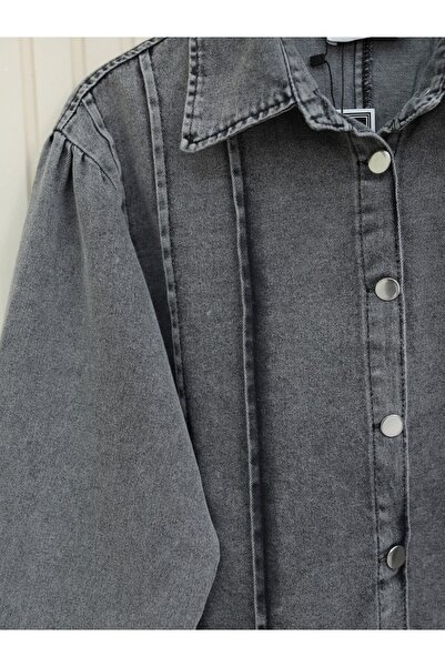 HİJABAYA Flounced Hem Buttoned Jacket Denim Suit