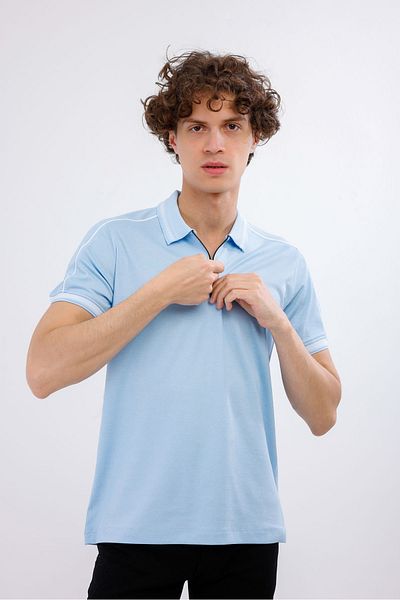 Decas INVICTUS Polo Neck Βαμβακερό T-Shirt - γαλάζιο