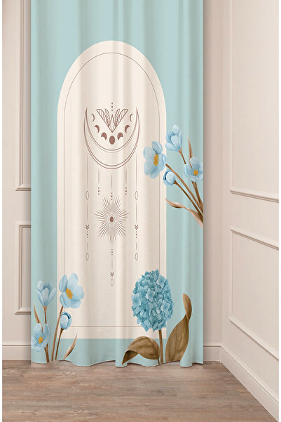 GREENDECOR Mandala, floare, boemă, stea lunii, frunze, design special, modelat digital, cu imprimeu (un singur aripă), perdea de fundal elegantă