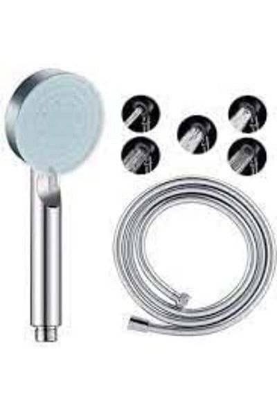 Mu Art Ahşap Mrt 5 Function High Pressure Shower Head Joint 150 cm Hose Black or White (White